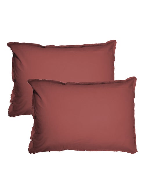 Set de 2 taies d'oreiller unies à franges, COTON LAVÉ - Kiabi