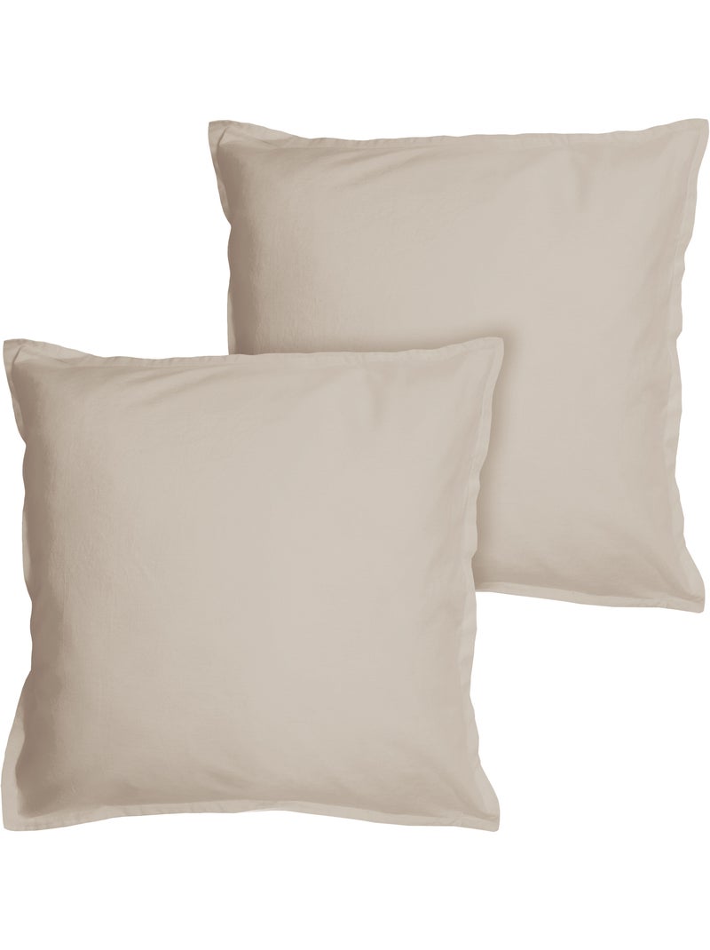 Set de 2 taies d'oreiller unies à volant, COTON LAVÉ Beige - Kiabi