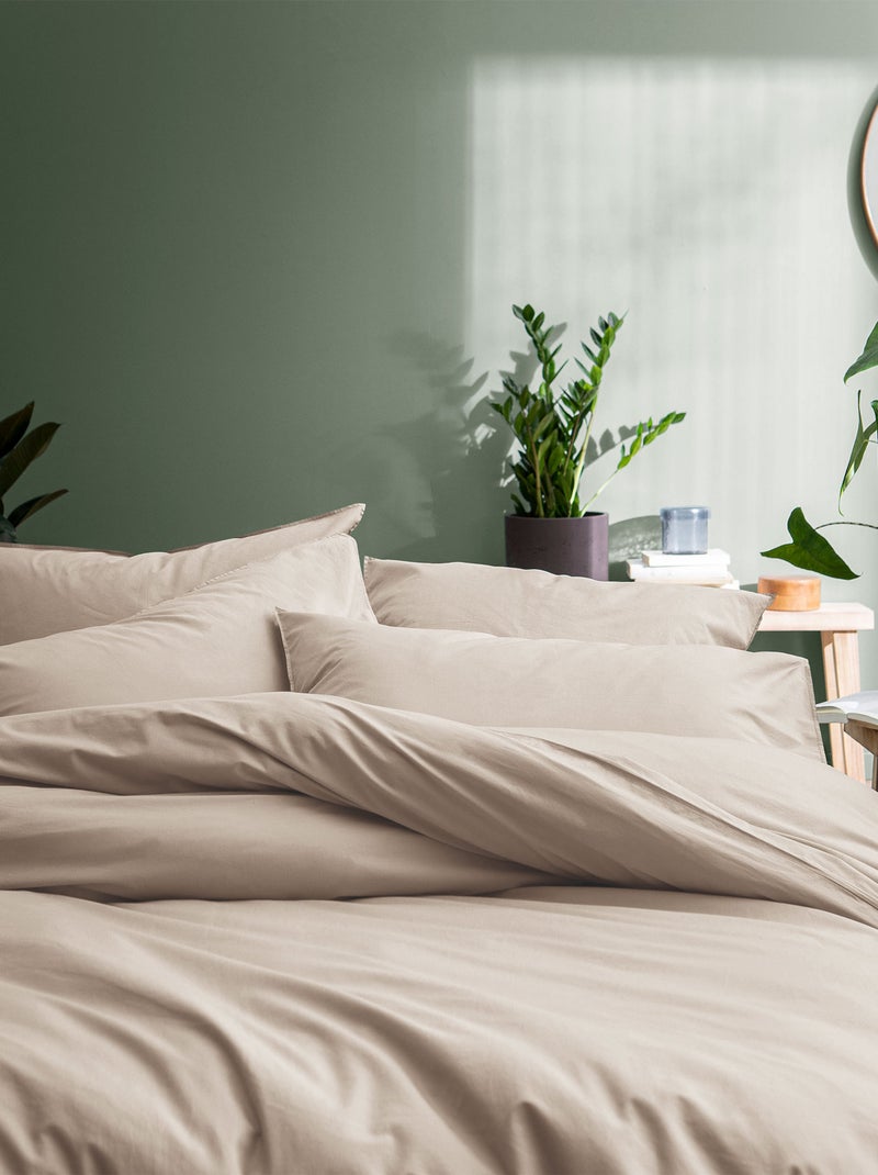 Set de 2 taies d'oreiller unies à volant, COTON LAVÉ Beige - Kiabi