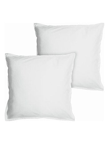 Set de 2 taies d'oreiller unies à volant, COTON LAVÉ