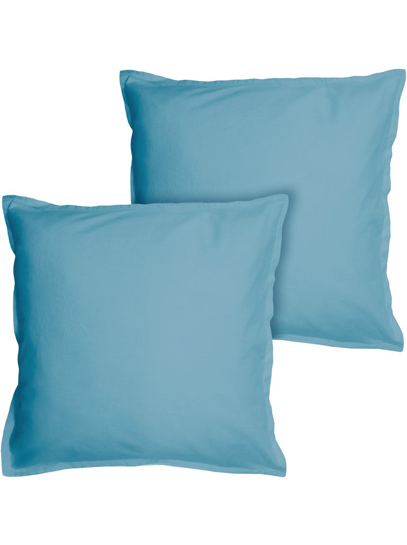 Set de 2 taies d'oreiller unies à volant, COTON LAVÉ Bleu - Kiabi