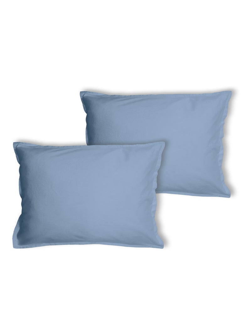 Set de 2 taies d'oreiller unies à volant, COTON LAVÉ Bleu clair - Kiabi
