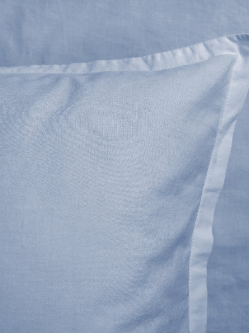 Set de 2 taies d'oreiller unies à volant, COTON LAVÉ Bleu clair - Kiabi