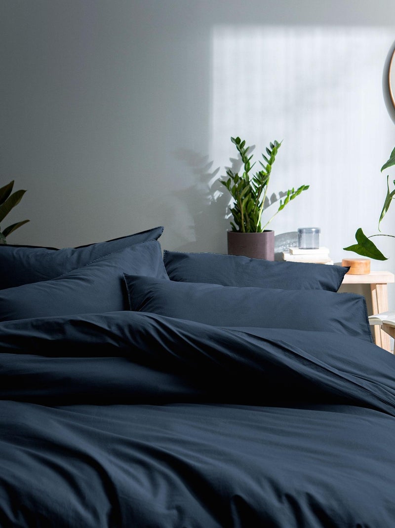 Set de 2 taies d'oreiller unies à volant, COTON LAVÉ Bleu nuit - Kiabi