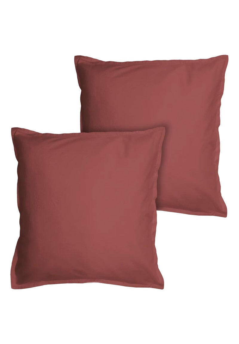 Set de 2 taies d'oreiller unies à volant, COTON LAVÉ Bordeaux - Kiabi