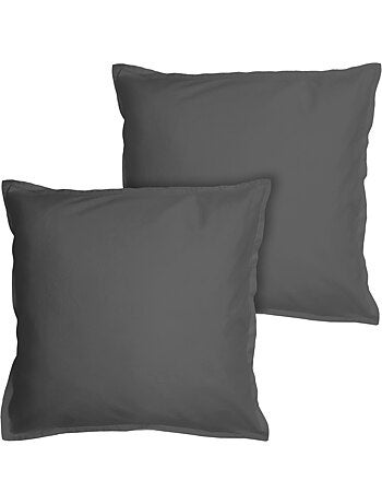 Set de 2 taies d'oreiller unies à volant, COTON LAVÉ
