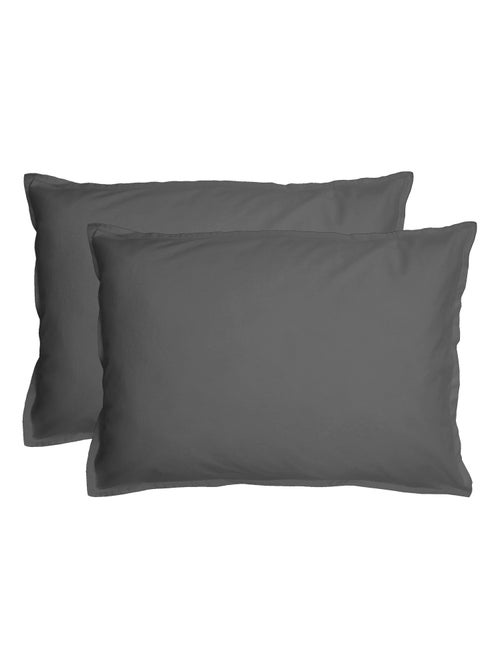 Set de 2 taies d'oreiller unies à volant, COTON LAVÉ - Kiabi