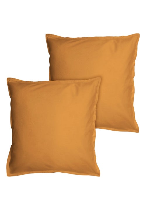 Set de 2 taies d'oreiller unies à volant, COTON LAVÉ - Kiabi