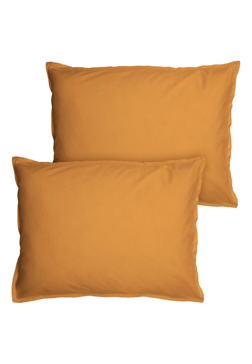 Set de 2 taies d'oreiller unies à volant, COTON LAVÉ - Kiabi