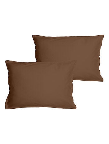 Set de 2 taies d'oreiller unies à volant, COTON LAVÉ