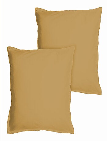 Set de 2 taies d'oreiller unies à volant, COTON LAVÉ