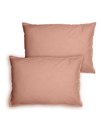 Set de 2 taies d'oreiller unies à volant, COTON LAVÉ