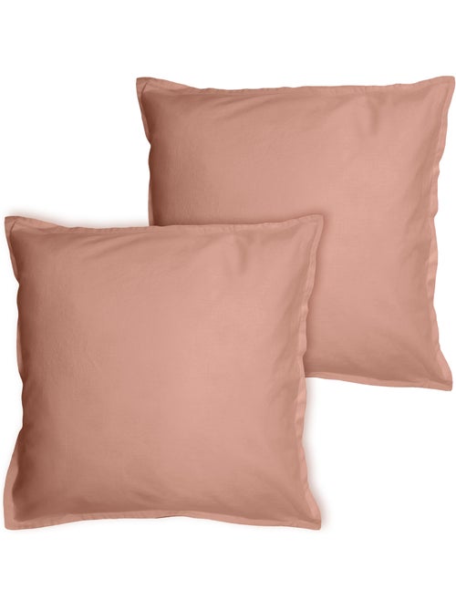 Set de 2 taies d'oreiller unies à volant, COTON LAVÉ - Kiabi
