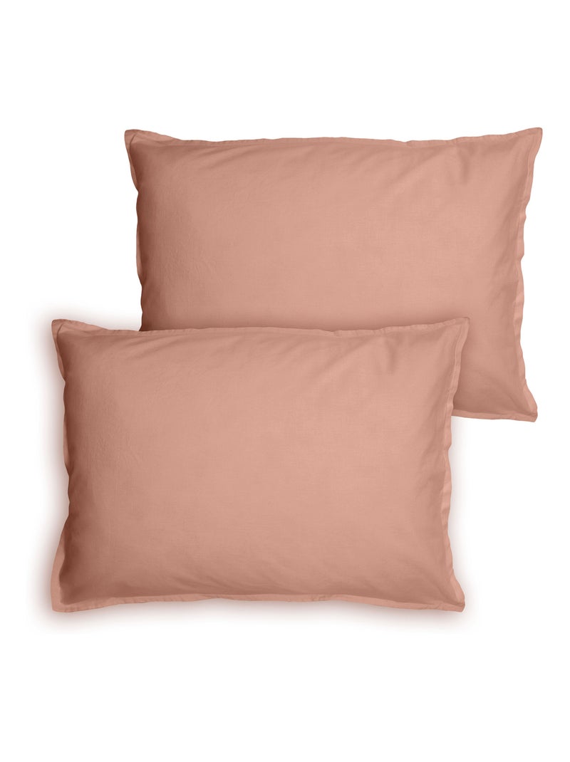 Set de 2 taies d'oreiller unies à volant, COTON LAVÉ Nude - Kiabi