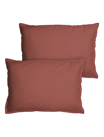 Set de 2 taies d'oreiller unies à volant, COTON LAVÉ