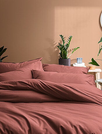 Set de 2 taies d'oreiller unies à volant, COTON LAVÉ