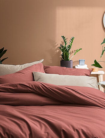 Set de 2 taies d'oreiller unies à volant, COTON LAVÉ