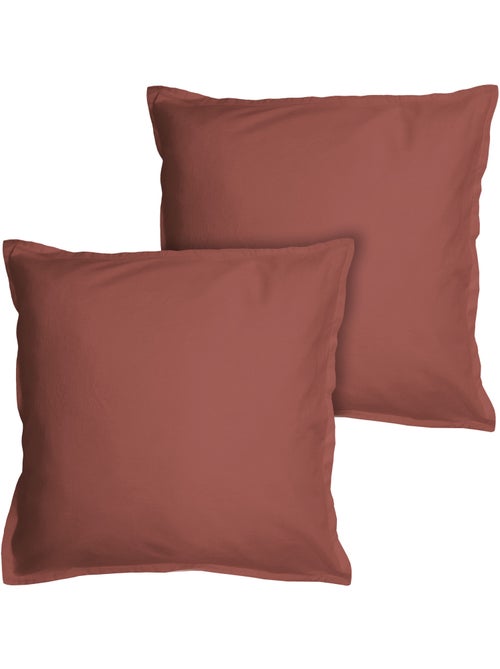 Set de 2 taies d'oreiller unies à volant, COTON LAVÉ - Kiabi