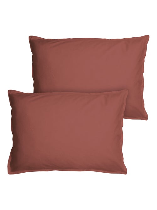 Set de 2 taies d'oreiller unies à volant, COTON LAVÉ - Kiabi