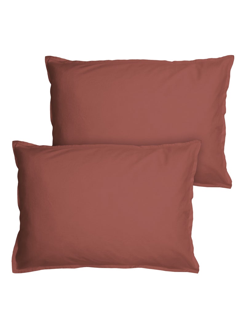 Set de 2 taies d'oreiller unies à volant, COTON LAVÉ Terracotta - Kiabi