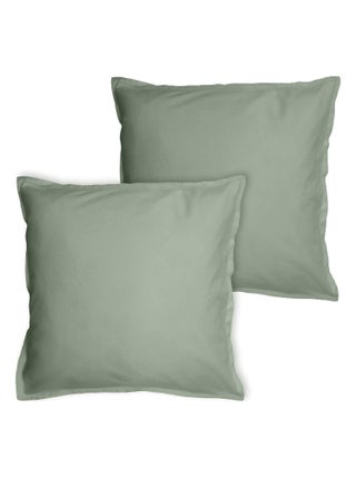 Set de 2 taies d'oreiller unies à volant, COTON LAVÉ