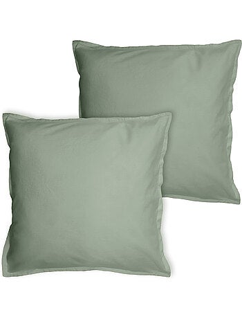Set de 2 taies d'oreiller unies à volant, COTON LAVÉ