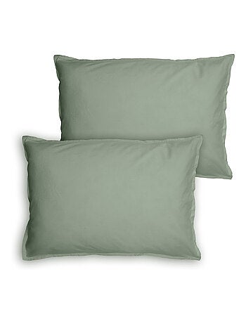 Set de 2 taies d'oreiller unies à volant, COTON LAVÉ