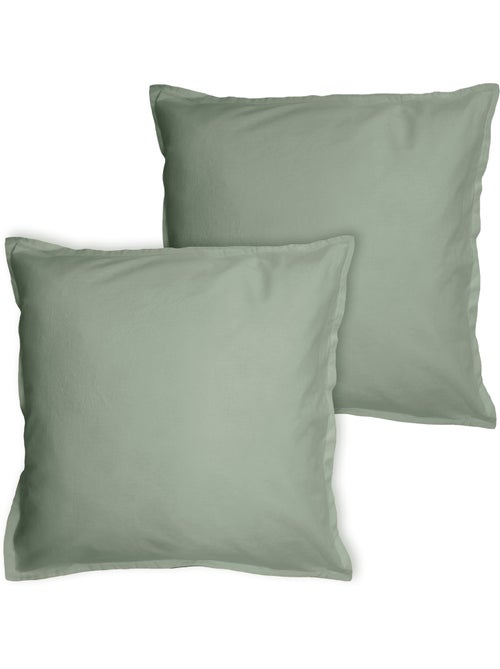 Set de 2 taies d'oreiller unies à volant, COTON LAVÉ - Kiabi
