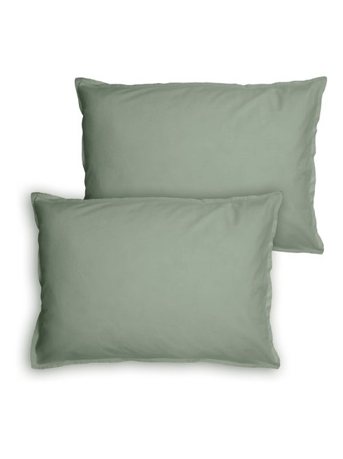 Set de 2 taies d'oreiller unies à volant, COTON LAVÉ - Kiabi