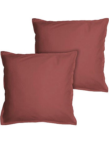 Set de 2 taies d'oreiller unies à volant, COTON LAVÉ