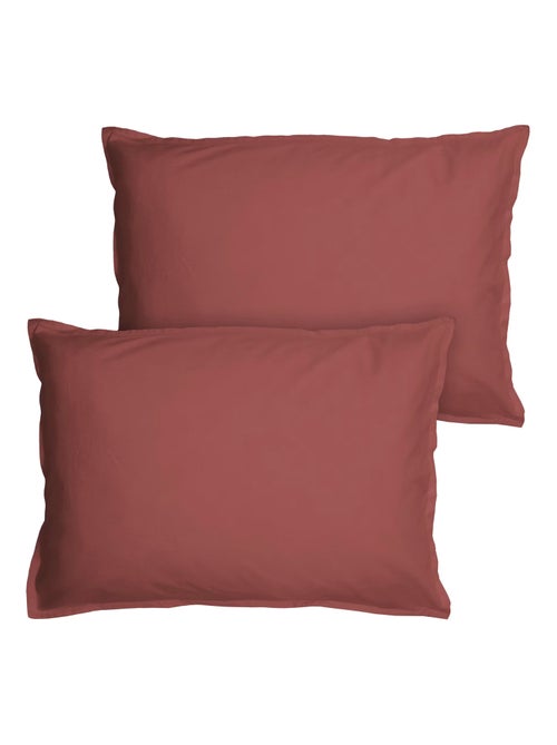 Set de 2 taies d'oreiller unies à volant, COTON LAVÉ - Kiabi