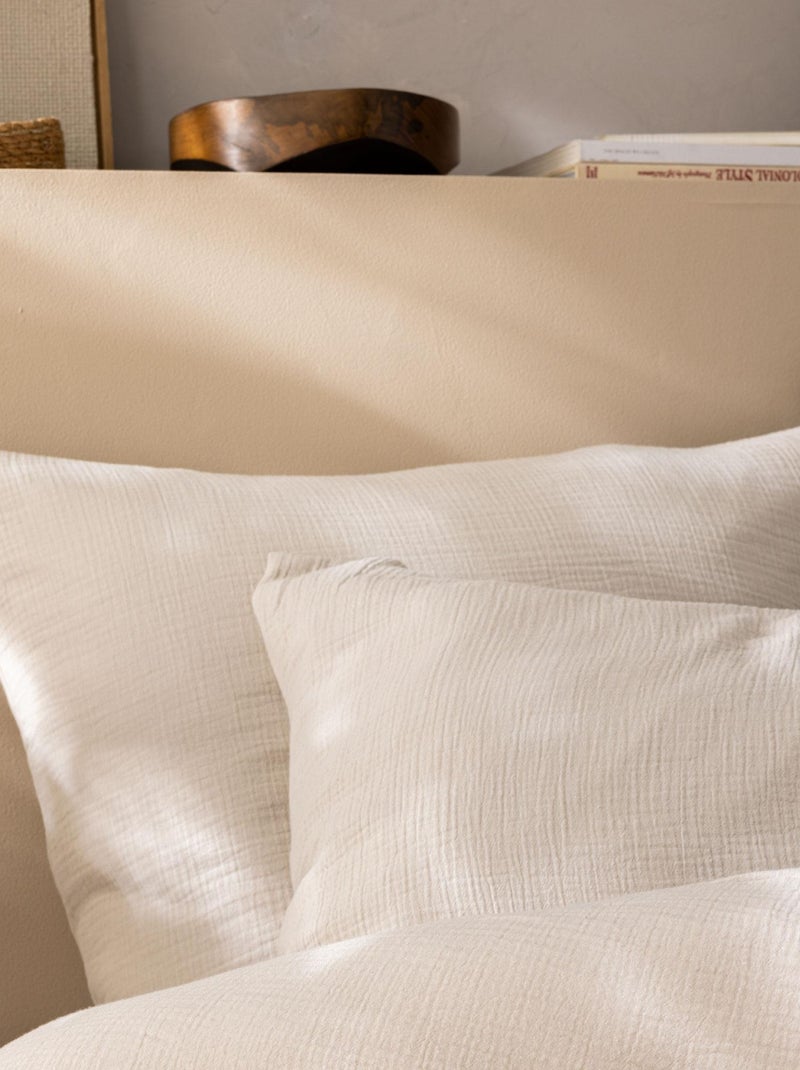 Set de 2 taies d'oreiller unies en coton, GAZE DE COTON Beige clair - Kiabi