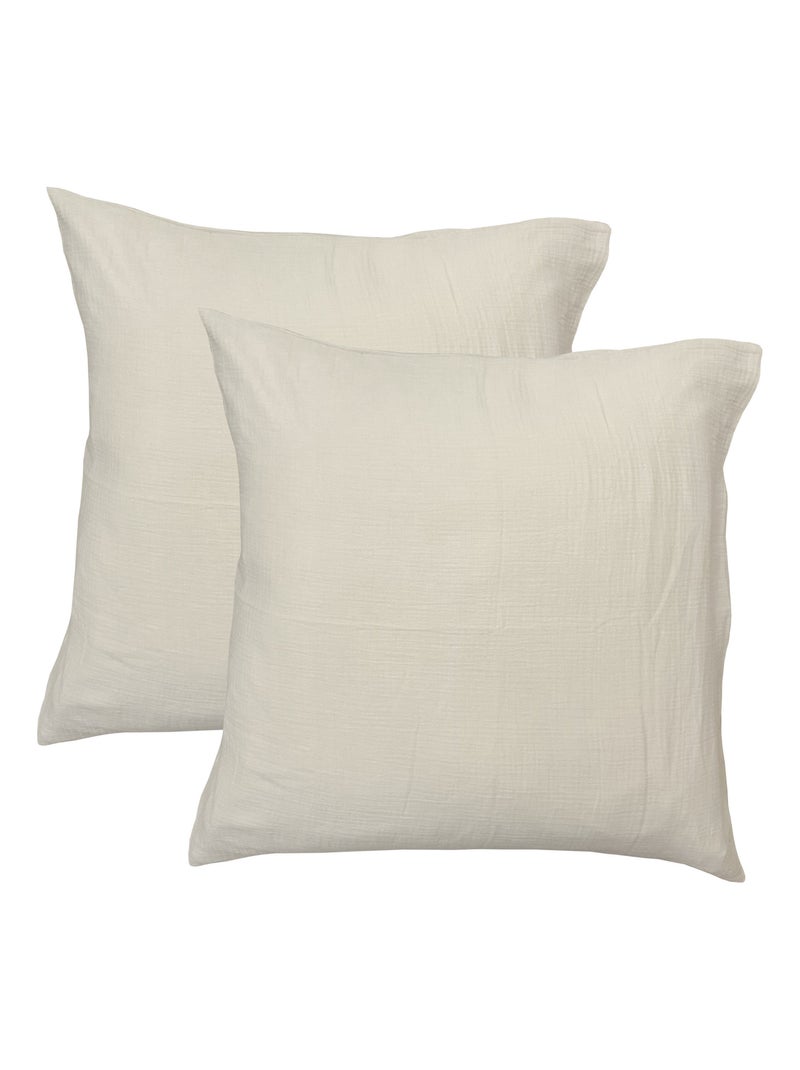 Set de 2 taies d'oreiller unies en coton, GAZE DE COTON Beige - Kiabi