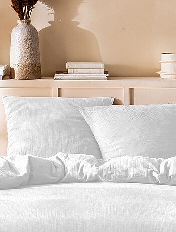 Set de 2 taies d'oreiller unies en coton, GAZE DE COTON