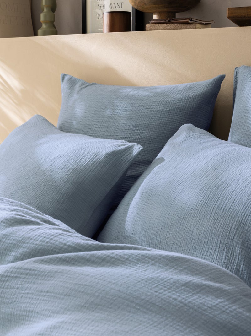 Set de 2 taies d'oreiller unies en coton, GAZE DE COTON Bleu clair - Kiabi