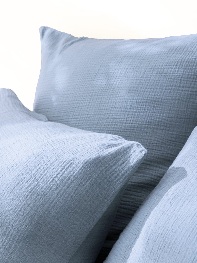Set de 2 taies d'oreiller unies en coton, GAZE DE COTON Bleu clair - Kiabi