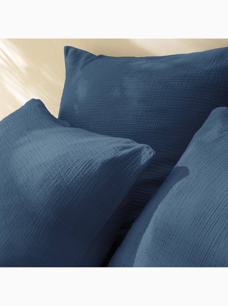 Set de 2 taies d'oreiller unies en coton, GAZE DE COTON Bleu paon - Kiabi