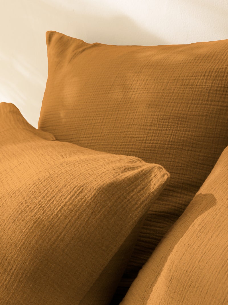 Set de 2 taies d'oreiller unies en coton, GAZE DE COTON Marron caramel - Kiabi