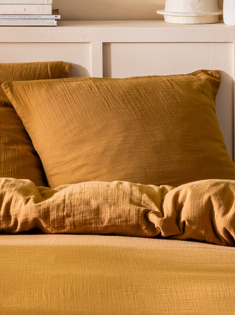 Set de 2 taies d'oreiller unies en coton, GAZE DE COTON Marron caramel - Kiabi