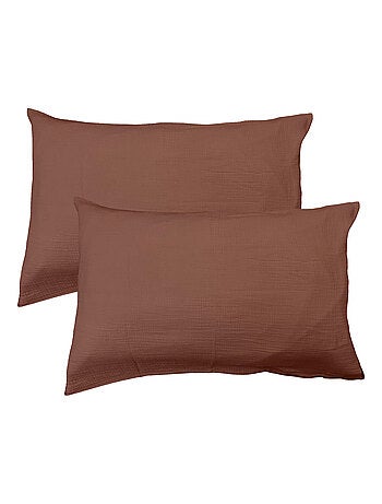 Set de 2 taies d'oreiller unies en coton, GAZE DE COTON