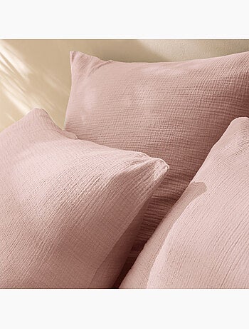 Set de 2 taies d'oreiller unies en coton, GAZE DE COTON