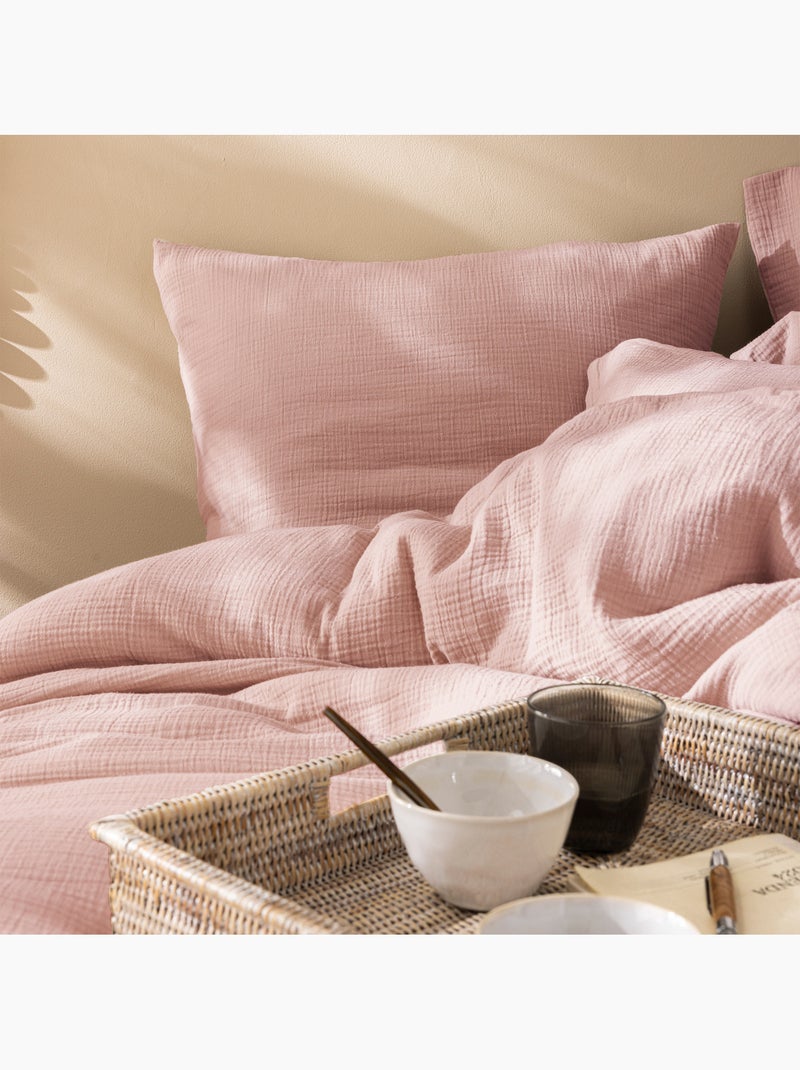 Set de 2 taies d'oreiller unies en coton, GAZE DE COTON Rose - Kiabi