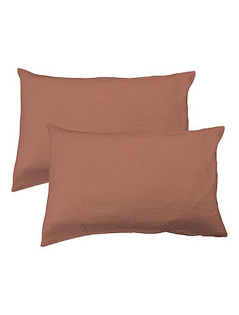 Set de 2 taies d'oreiller unies en coton, GAZE DE COTON