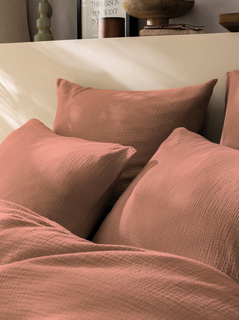 Set de 2 taies d'oreiller unies en coton, GAZE DE COTON Terracotta - Kiabi