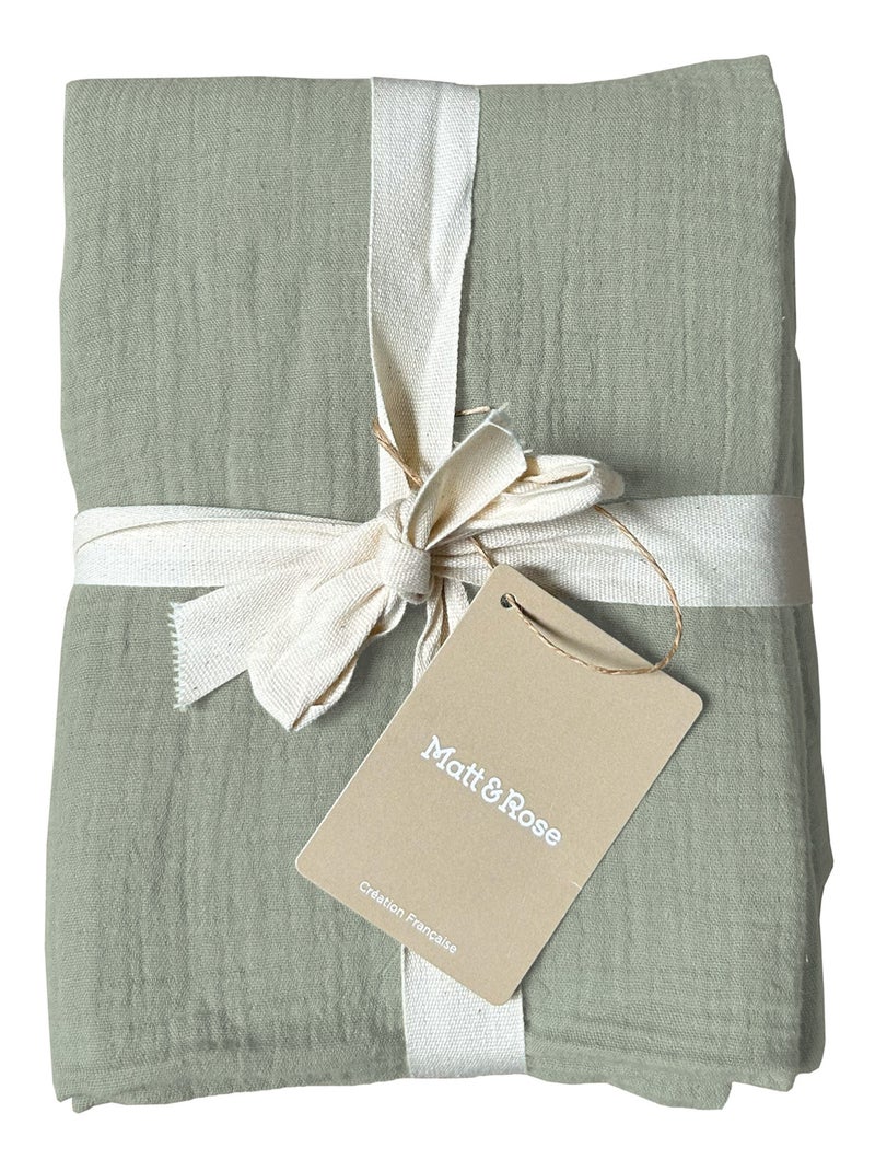 Set de 2 taies d'oreiller unies en coton, GAZE DE COTON Vert kaki clair - Kiabi