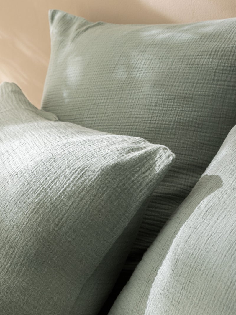 Set de 2 taies d'oreiller unies en coton, GAZE DE COTON Vert kaki clair - Kiabi