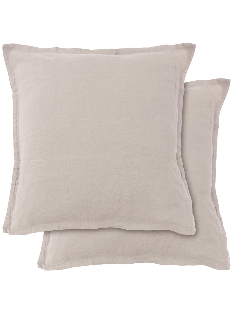 Set de 2 taies d'oreiller unies en lin, LIN LAVÉ Beige - Kiabi