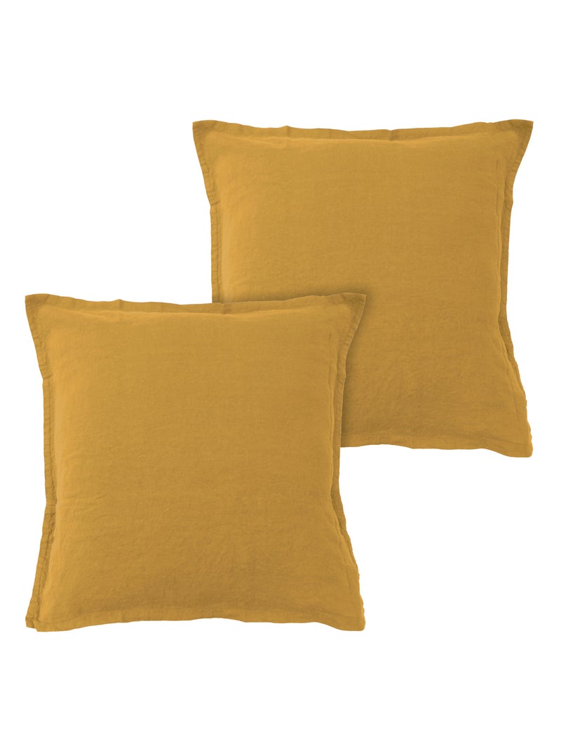 Set de 2 taies d'oreiller unies en lin, LIN LAVÉ Safran - Kiabi
