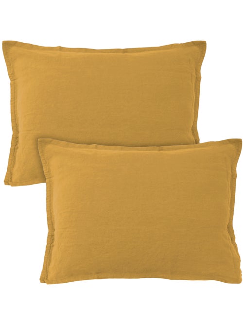 Set de 2 taies d'oreiller unies en lin, LIN LAVÉ - Kiabi