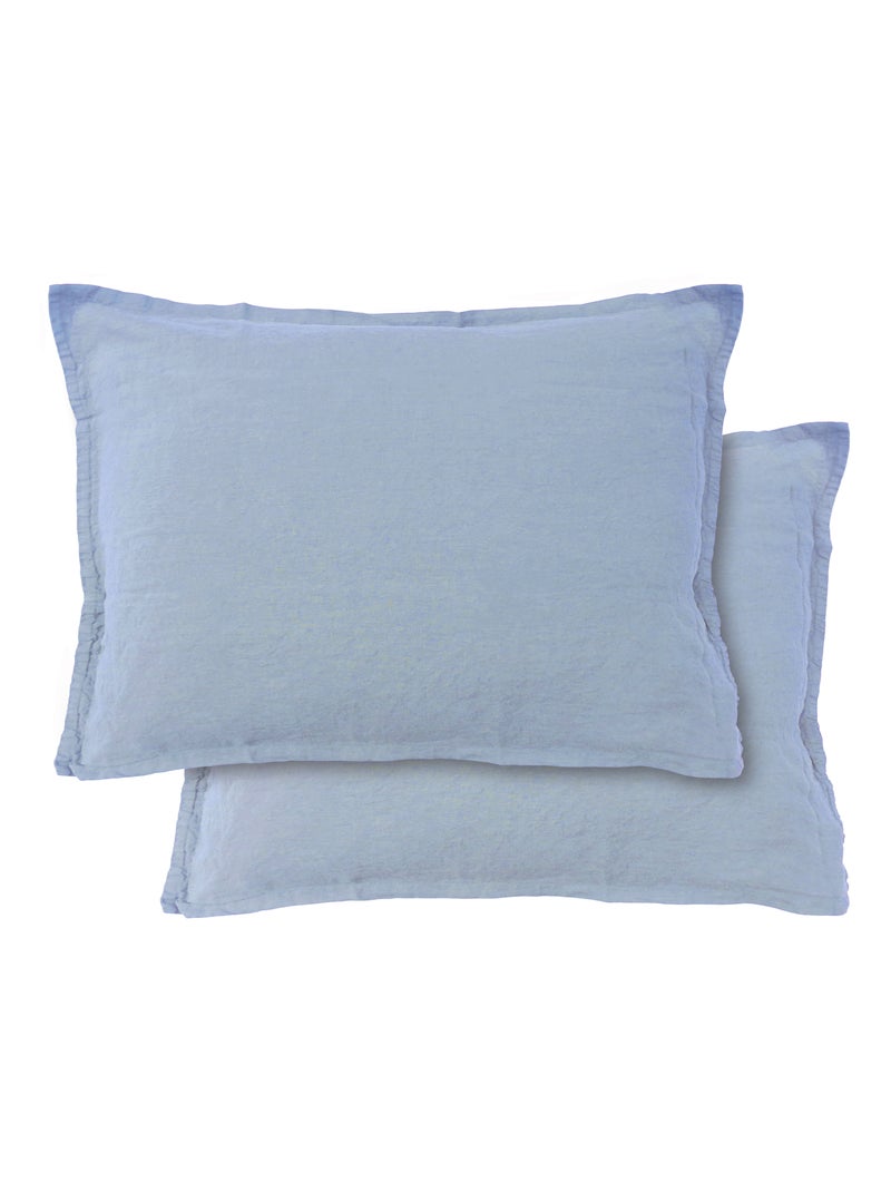 Set de 2 taies d'oreiller unies en lin, PASSION LIN Bleu clair - Kiabi